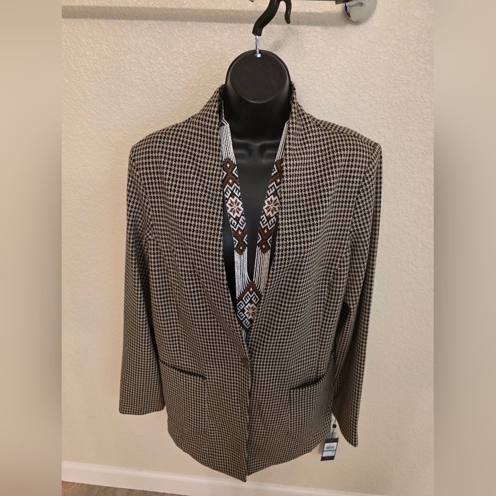 Tommy Hilfiger Women's Houndstooth Blazer - Black and Brown Accents